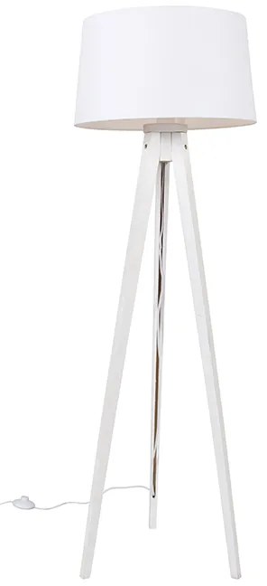 Nowoczesna lampa podłogowa trójnóg biała z abażurem lnianym białym 45 cm - Tripod Classic klasyczny/Antyczny Oswietlenie wewnetrzne