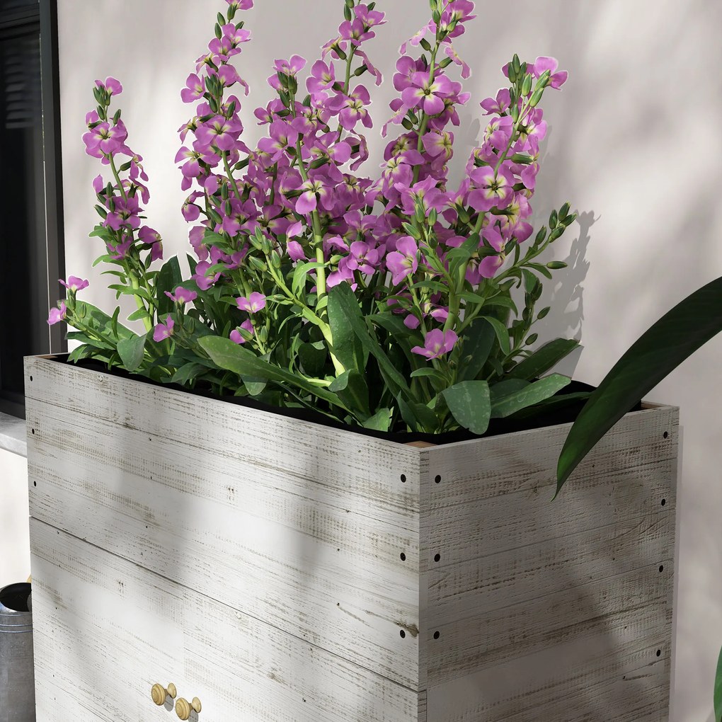 Outsunny Podwyższane Grządki Drewniane z Szufladą Szklarnia na Kółkach Skrzynia Ziołowa 110x50x95cm Biały | Aosom PL