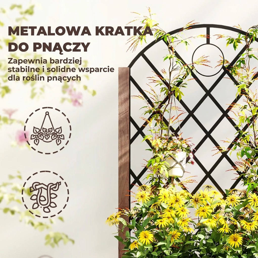 Outsunny Zestaw 2 wysokich grządek Pflanzkasten na kółkach, z kratą do pnączy, skrzynka na kwiaty z drewna, 52*25*97cm Brązowy