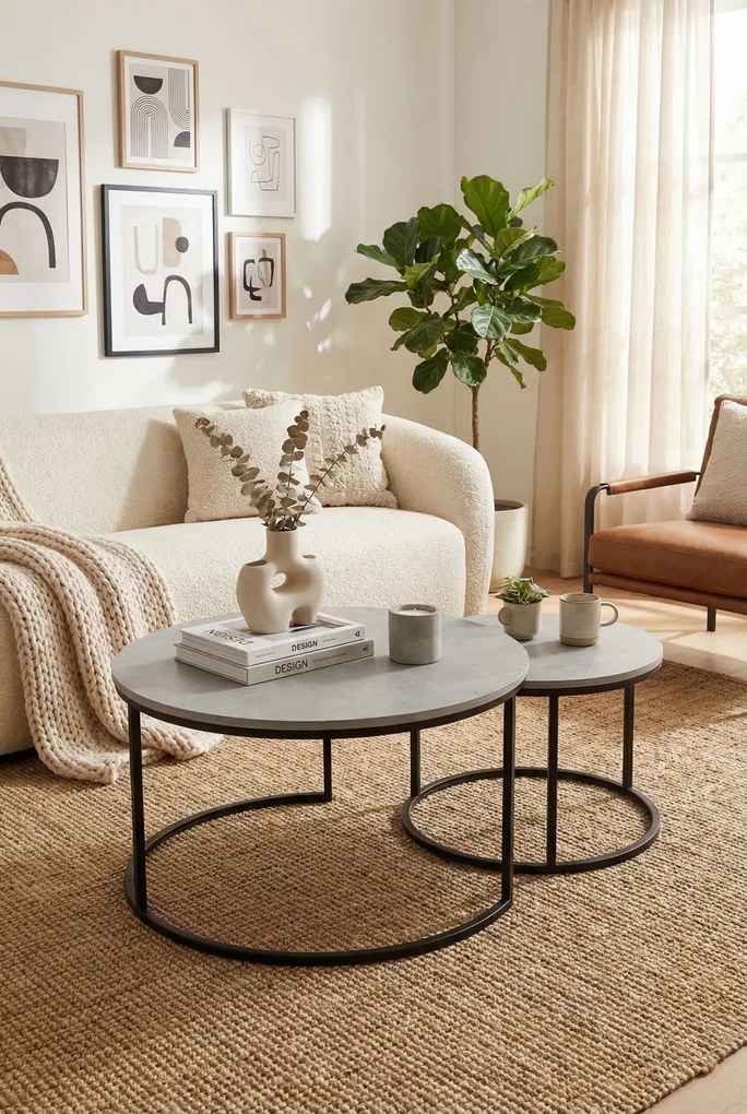 Komplet dwóch stolików kawowych loft szary + czarny B5-F29