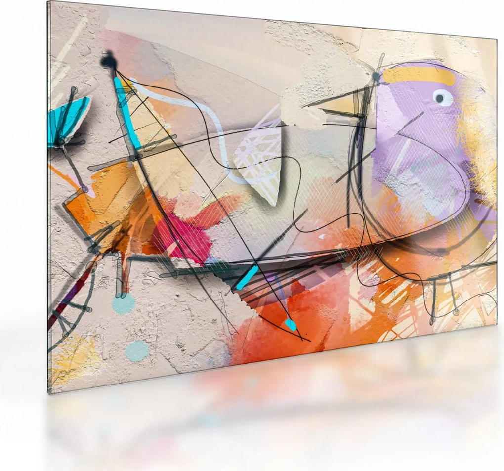 Obraz na szkle - Abstrakcja, ptaszek (70x50 cm)