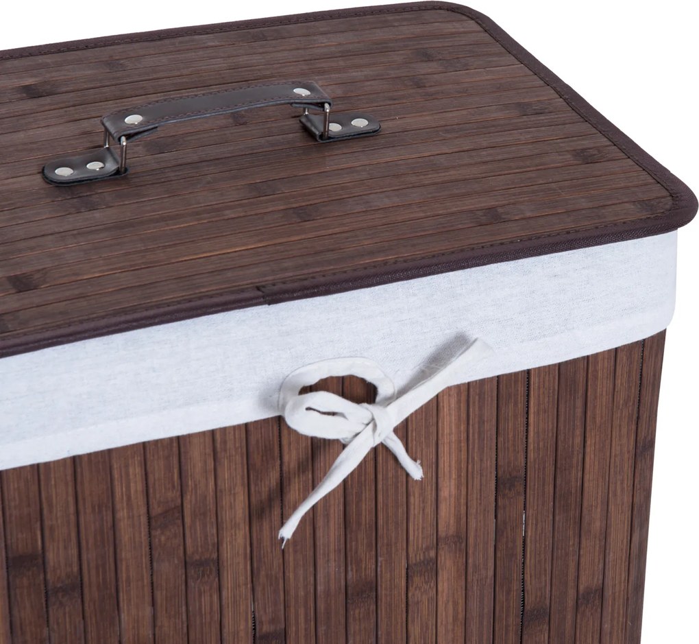 HOMCOM Kosz na Bieliznę Bambusowy z Pokrywą i Wnętrzem z Tkaniny 72L Składany Szary Idealny do Przechowywania | Aosom PL