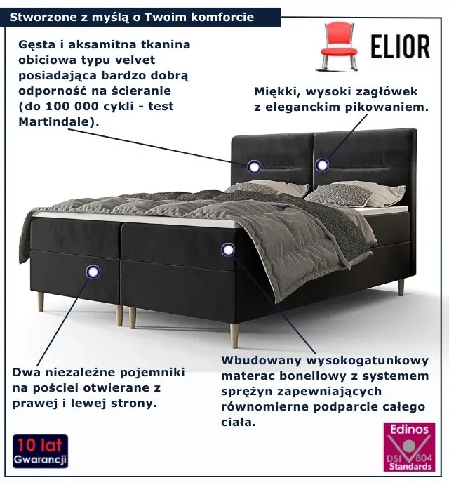 Grafitowe łóżko kontynentalne z pojemnikiem 6 rozmiarów S3-K45