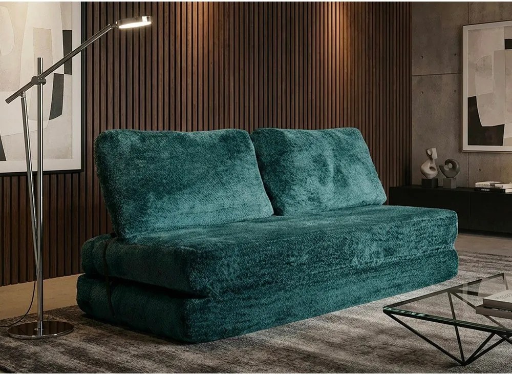 Zielononiebieska rozkładana sofa z materiału bouclé 150 cm Faster – Mauro Ferretti