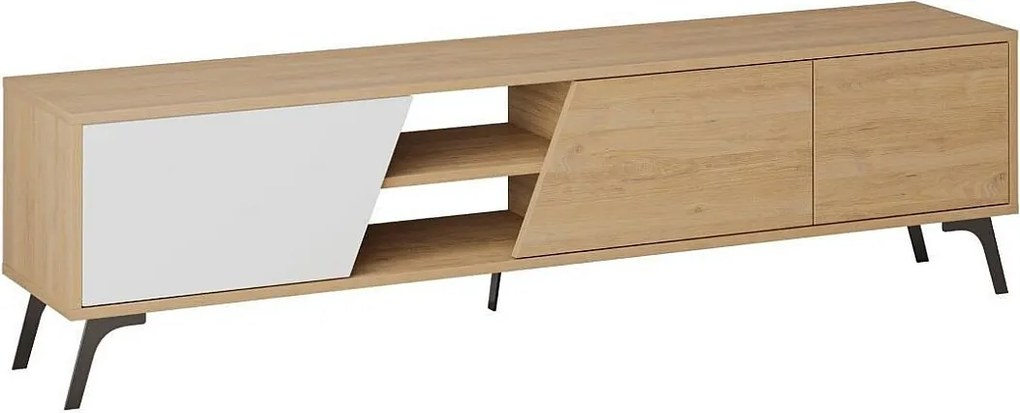 Stojak pod TV – 180 x 48 x 35,6 cm – Dąb i biel – Płyta wiórowa pokryta melaminą