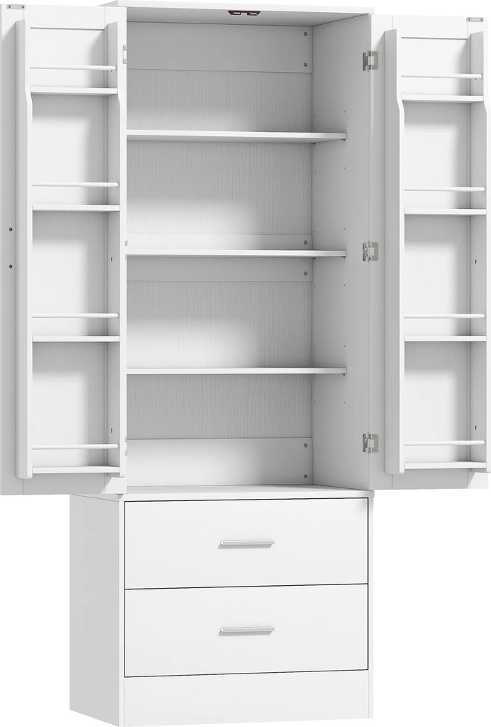 HOMCOM Szafka kuchenna 159 cm, regulowane półki, 2 szuflady, do kuchni, jadalni, płyta wiórowa, MDF, biały