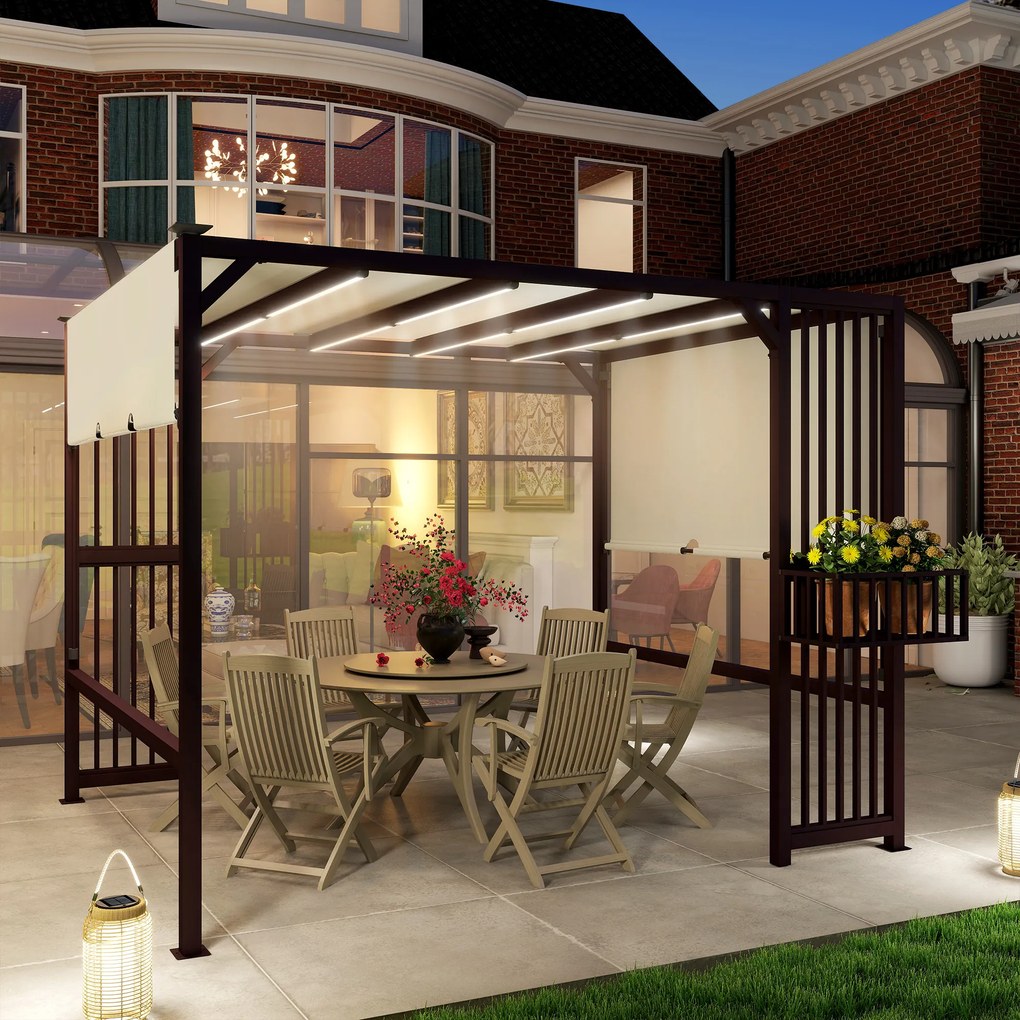 Outsunny pergola ogrodowa 3x25m z regulowanym daszkiem ochrona UV30+ stabilny pawilon na taras i ogród ciemnobrązowy | Aosom PL