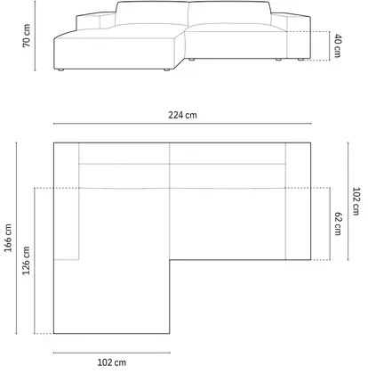 Narożnik, sofa narożna jasny beż tkanina strukturalna 224/166/70 Jodie od Micadoni