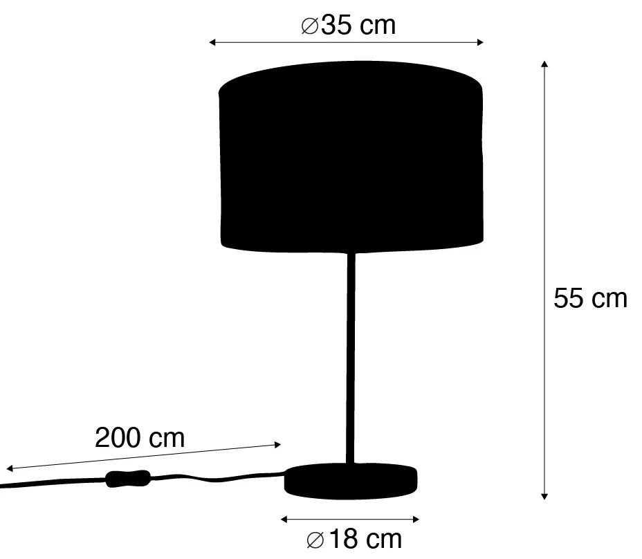 Mosiężna lampa stołowa z aksamitnym abażurem w kształcie liścia i złotym wnętrzem - Kaso