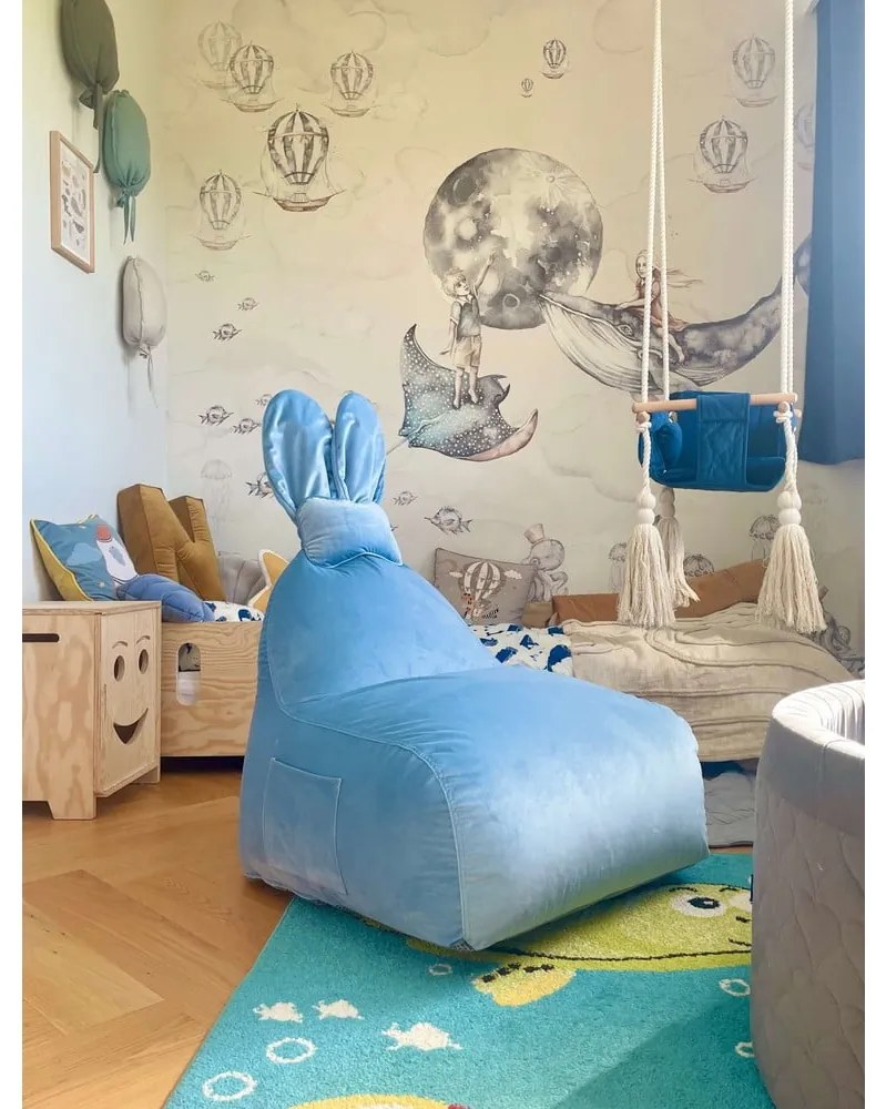 Niebieski dziecięcy worek do siedzenia Funny Bunny – The Brooklyn Kids