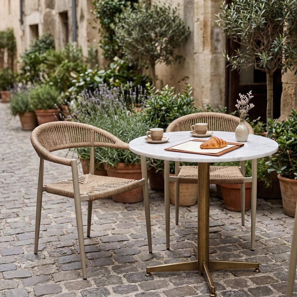 Krzesło Ogrodowe Beżowe 56x60x78 cm Plecione Sznurki Nowoczesne Wytrzymałe