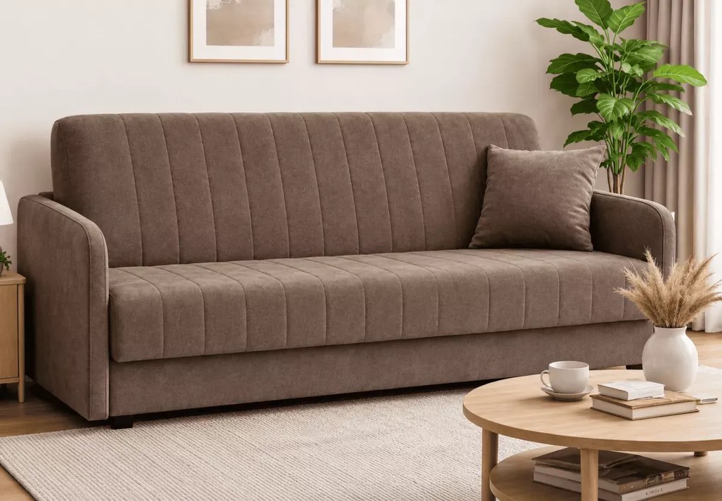 Sofa Okabiz 2-osobowa z funkcją spania, pojemnikiem i eleganckim designem