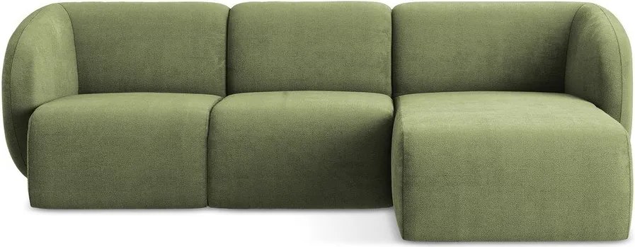 Zielony narożnik z tkaniny szenilowej (prawostronny/z szezlongiem) Lani – Makamii