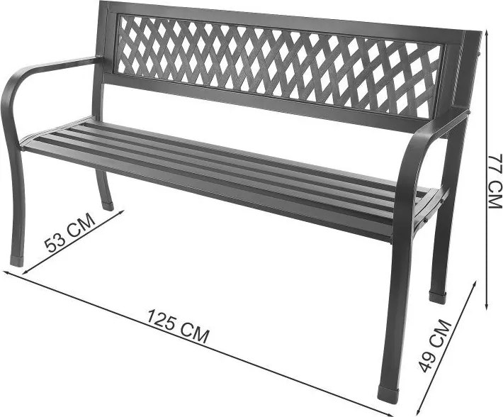 Ażurowa ławka ogrodowa parkowa H-048 - metalowa, grafitowa