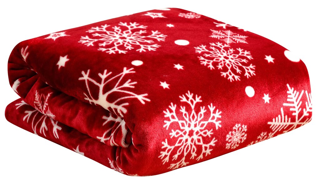 Czerwony świąteczny mikropluszowy koc SNOWFALL Rozmiar: 200 x 220 cm