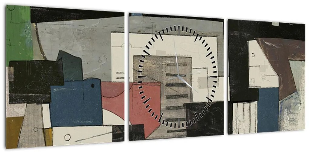 Obraz - Abstrakcja, kubizm (z zegarem) (90x30 cm)
