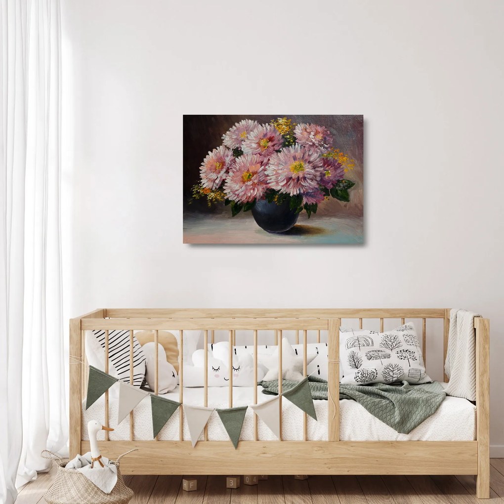 Obraz na szkle - Obraz na szkle olejny, Kwiaty w wazonie (70x50 cm)