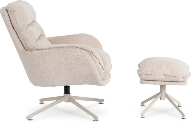 Fotel Wypoczynkowy Obrotowy PASADENA z Podnóżkiem Kremowy Nowoczesny