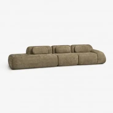Sofa Modułowy Narożny 3-częściowy Z Lewym Szezlongiem Z Weluru Merida, Pakowany Próżniowo Szenila Gruba Szałwiowa Zieleń - Sklum