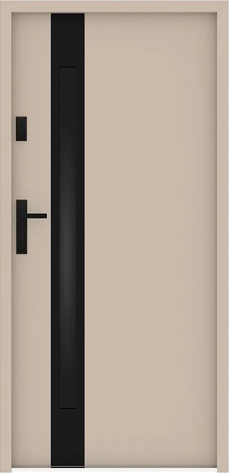 Drzwi wejściowe stalowe pełne i inox wys. 207 x szer. 100 cm - szkło dymione - beżowy i czarny - grubość 55 mm - otwierane w prawo - BRAGA