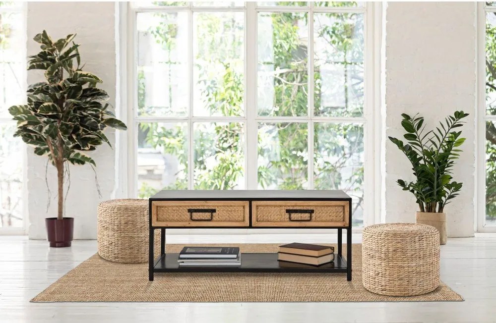 Czarno-naturalna metalowa szafka pod TV 95x38x38 cm Hanoi – Mauro Ferretti