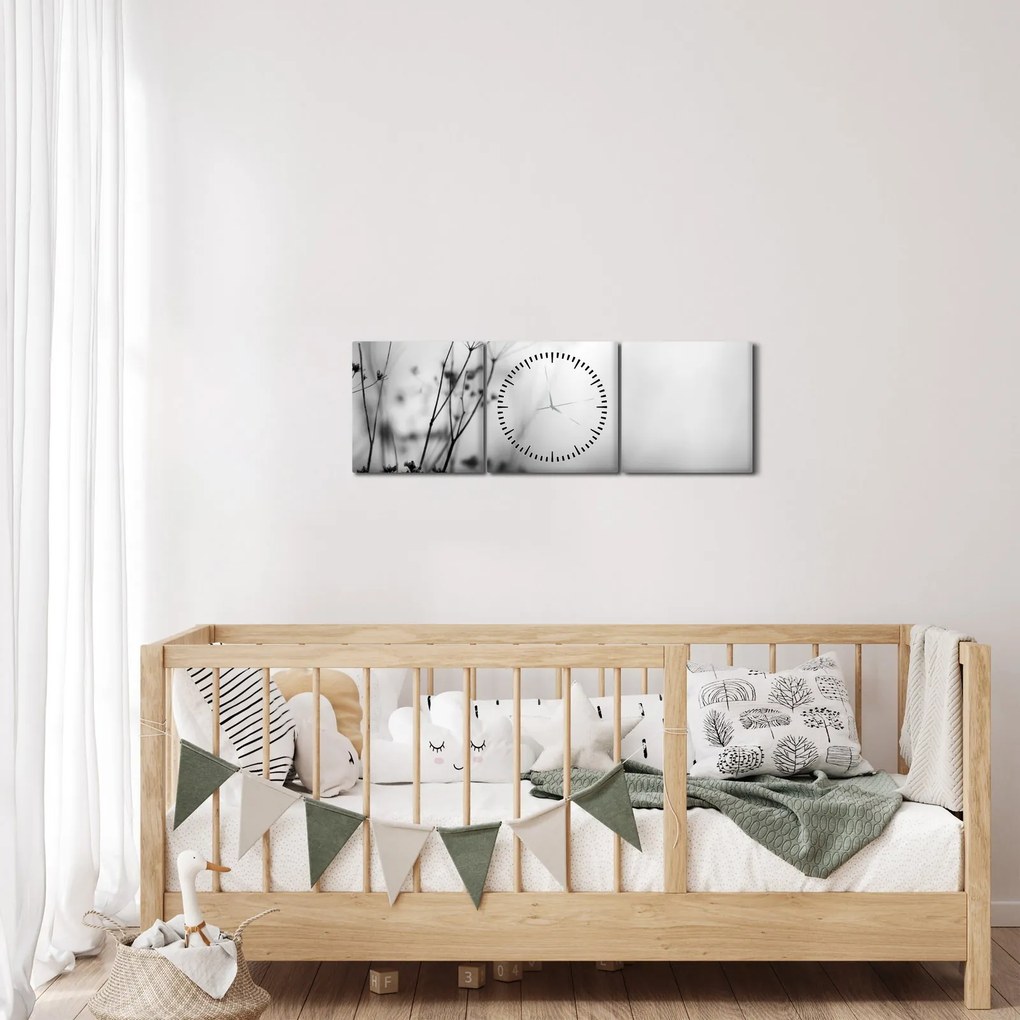 Obraz - Detal kwiatów polnych (z zegarem) (90x30 cm)
