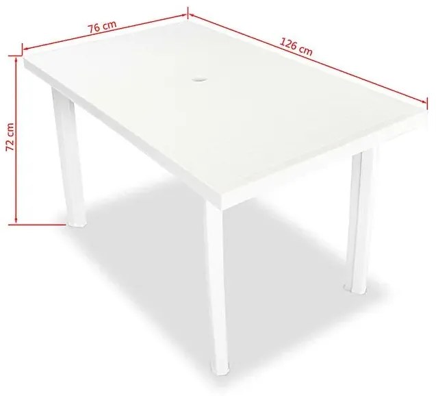 Biały prostokątny stół ogrodowy z otworem na parasol M5-A31