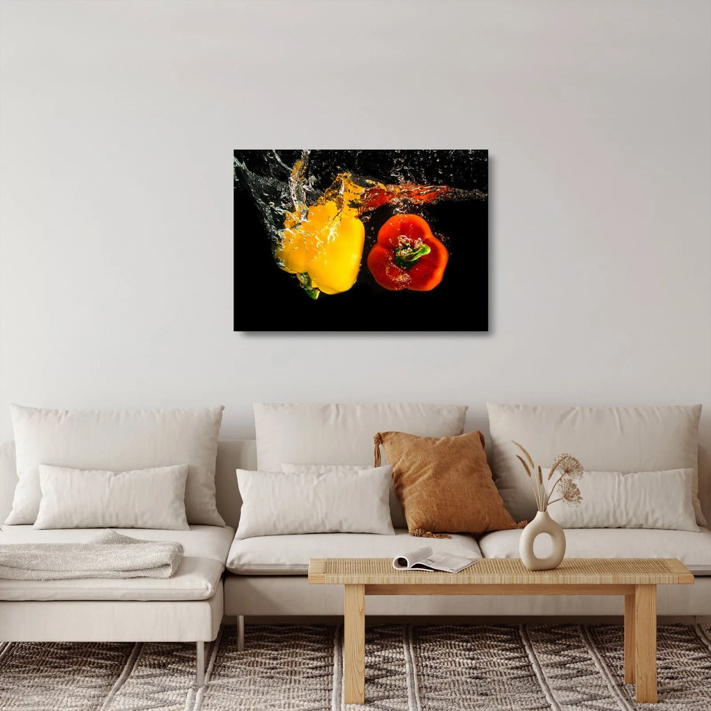 Obraz na szkle - papryki w wodzie (70x50 cm)