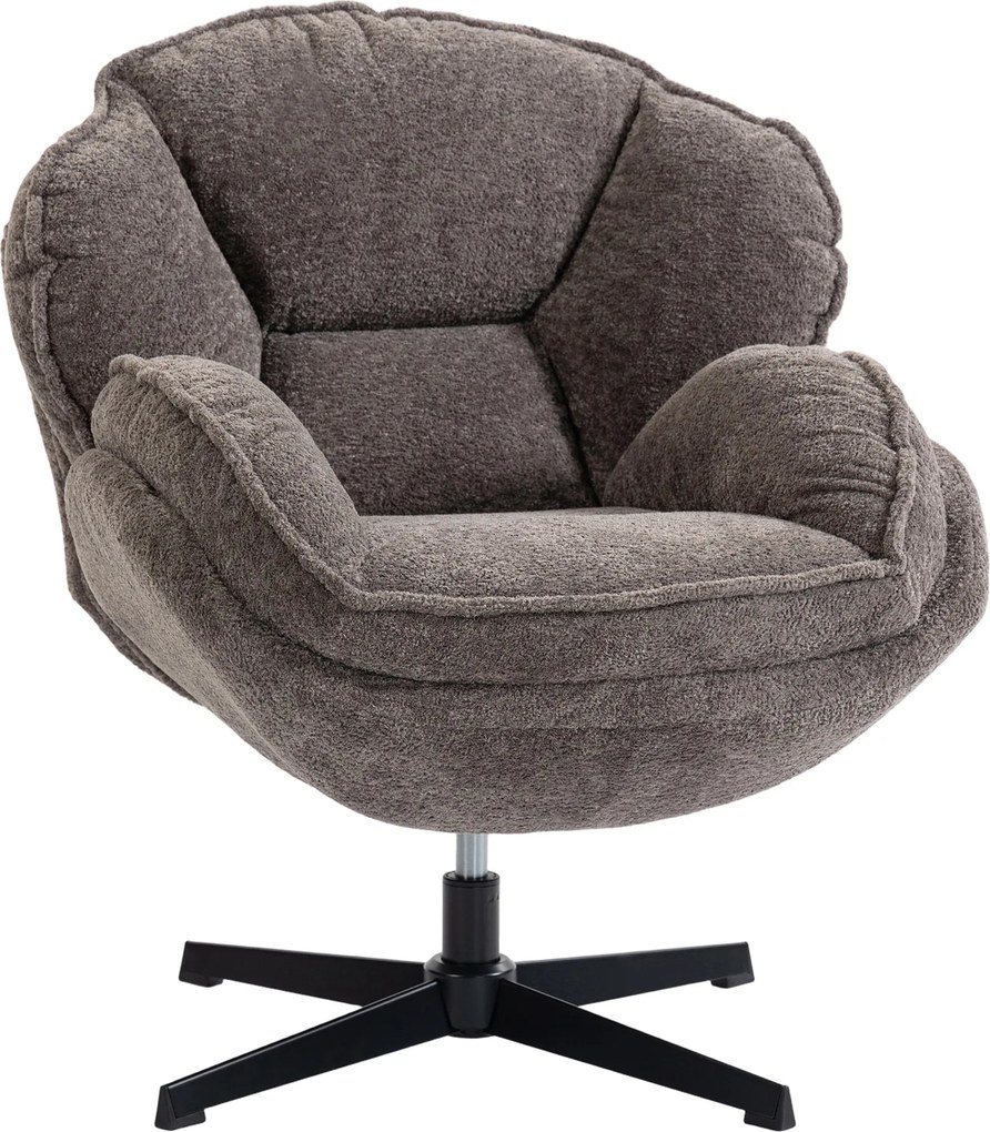 HOMCOM Nowoczesny fotel typu wingback, welurowy fotel z podłokietnikami, czteroramienna podstawa, sprężyny S, funkcja obrotu 360°, szary | Aosom PL
