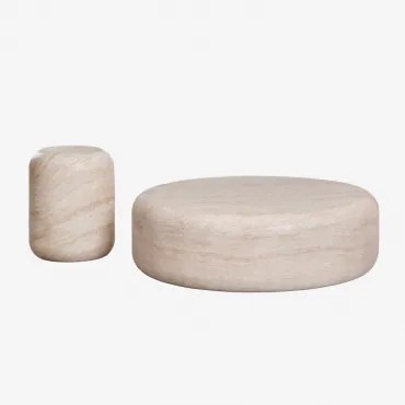 Zestaw 2 Okrągłych Stolików Kawowych Do Ogrodu Z Cementu Fonelas Look Travertino - Sklum