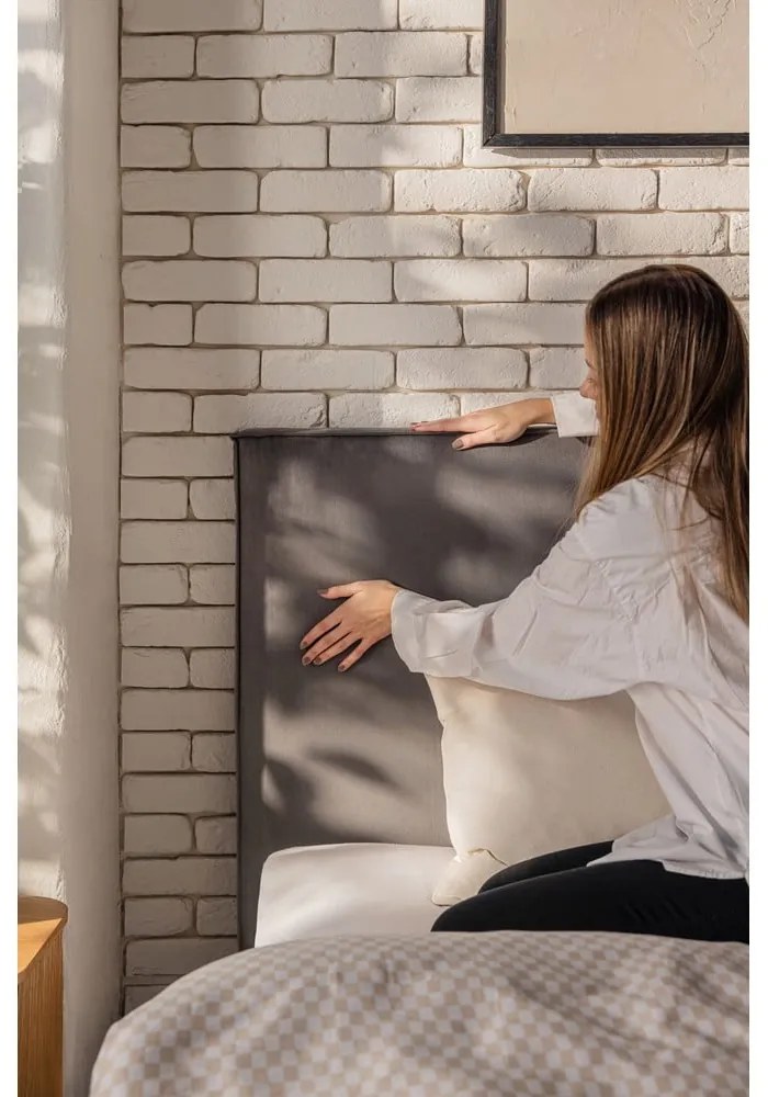 Szare tapicerowane łóżko dwuosobowe ze schowkiem z materacem i stelażem 180x200 cm Myra Bold – Bonami Selection