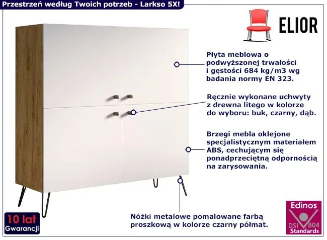 Industrialna komoda z metalowymi nogami dąb craft + biały - Larkso 5X