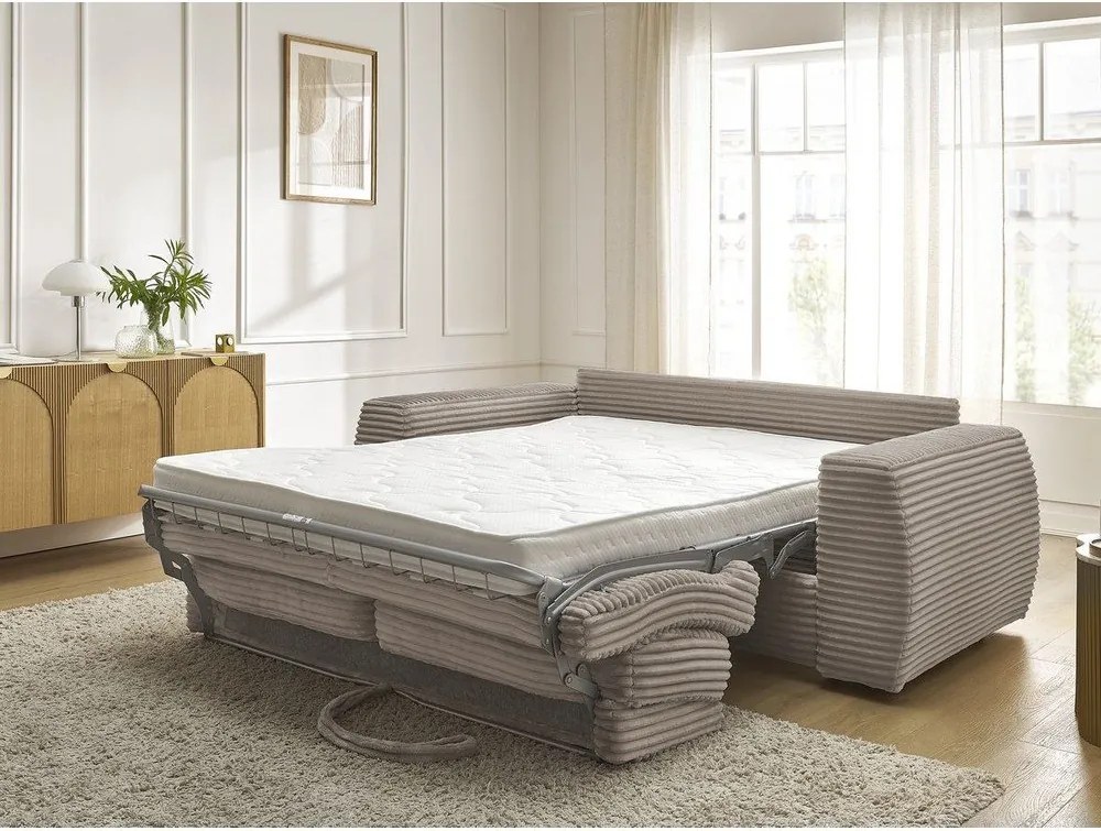 Zielona sztruksowa rozkładana sofa do spania 220 cm Hugo – Bobochic Paris