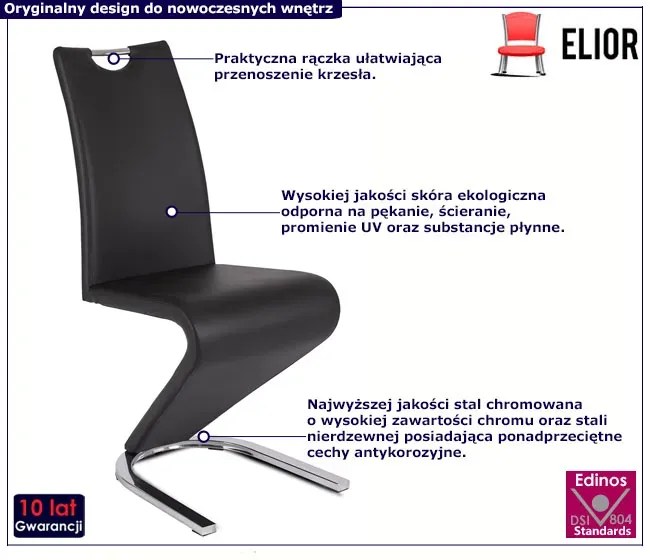 Czarne nowoczesne krzesło z ekoskóry na płozach - Egis