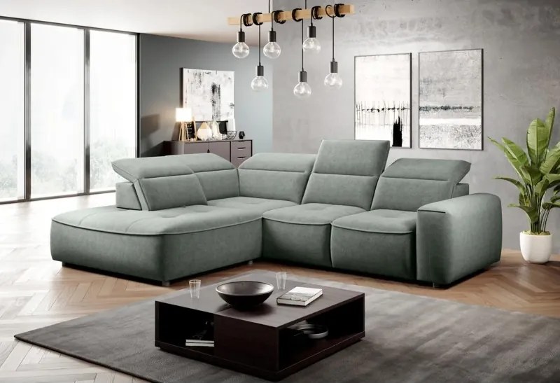 Narożnik COLOMBO L Lewostronny z elektryczną funkcją spania pojemnikiem ELEMENT 11 Zielony WERSAL