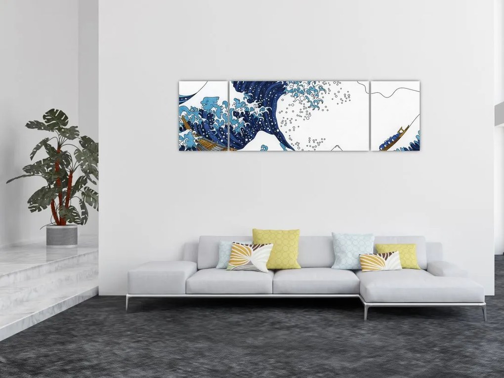 Obraz - Japoński rysunek, fale (170x50 cm)