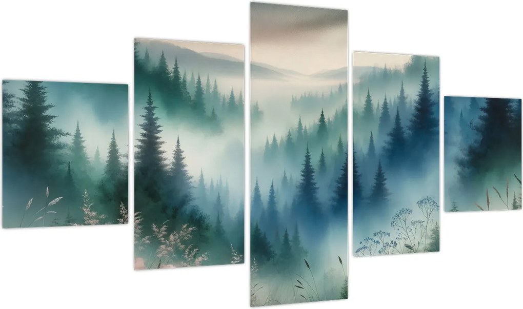 Obraz - Leśny krajobraz z mgłą (125x70 cm)