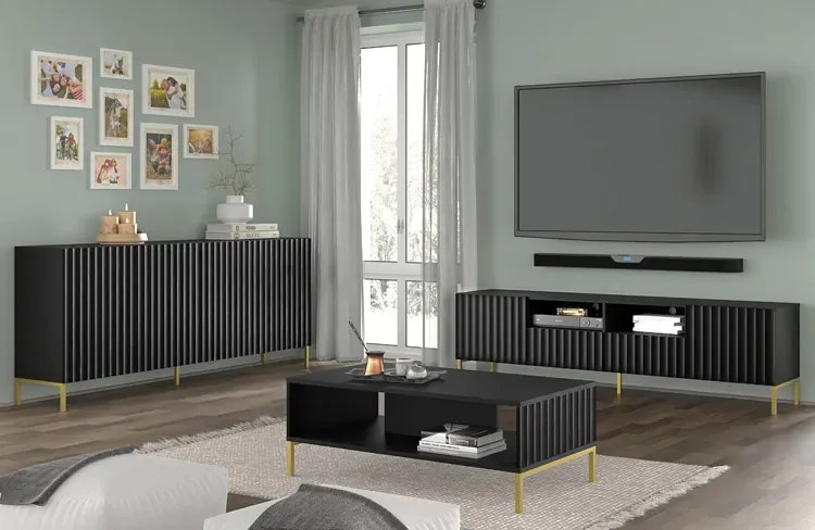Lamelowy stolik kawowy glamour czarny mat H7-Z71