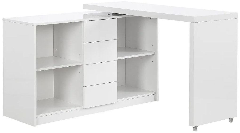 Biurko rozkładane z obrotowym blatem 360° - MDF - Lakierowany na biało - PAVELO