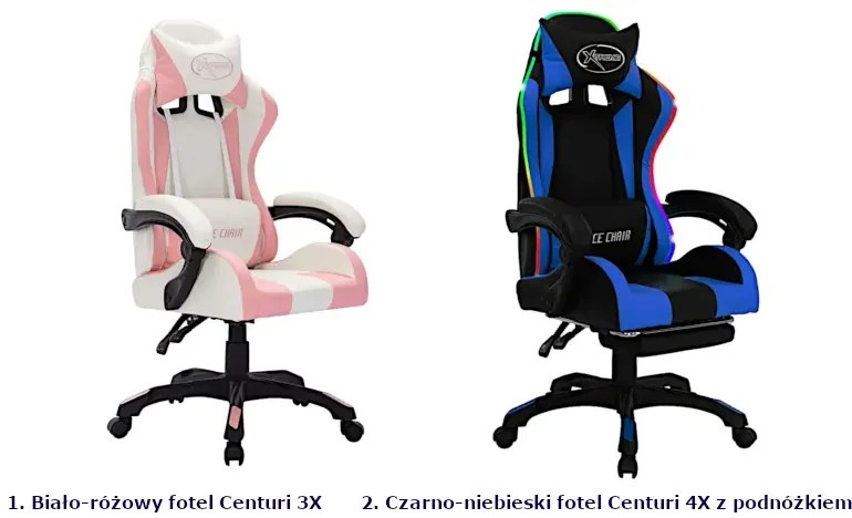 Czarno-niebieski fotel gamingowy z podnóżkiem i diodami LED T2-C28