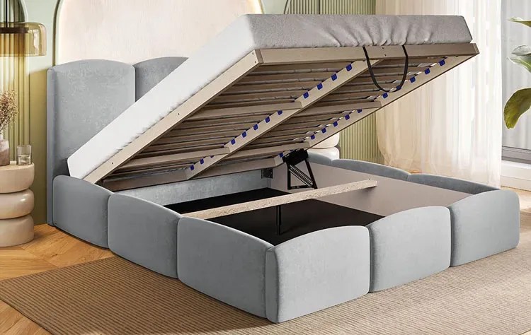 Łóżko tapicerowane z zagłówkiem i stelażem drewnianym 140x200 S6-F93