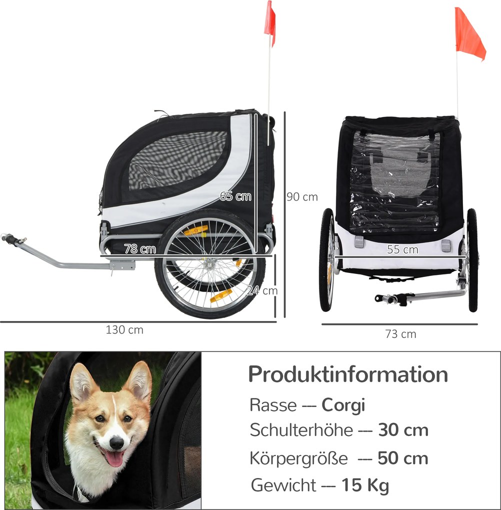 PawHut przyczepa rowerowa dla psów z uniwersalnym sprzęgłem stalowa biały+czarny