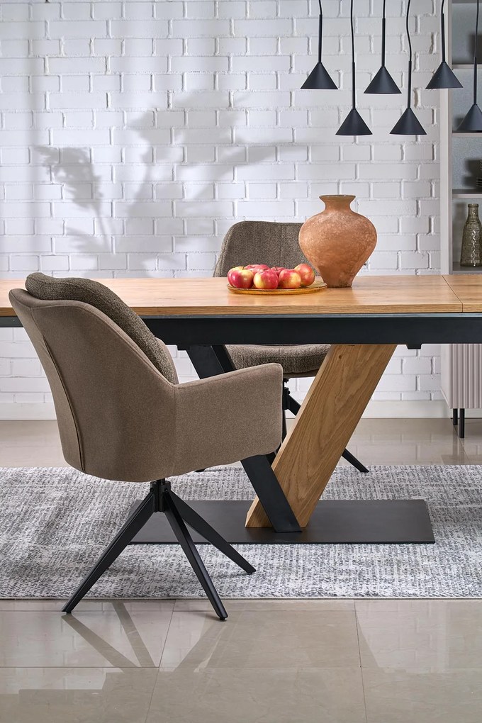 Krzesło do jadalni obrotowe z podłokietnikami brąz beż tkanina K591