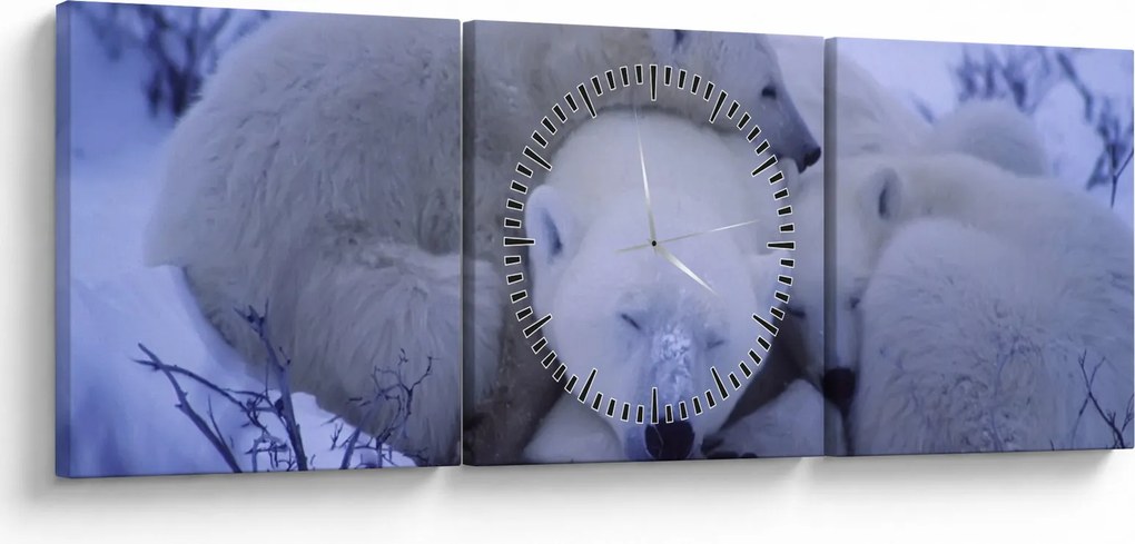 Obraz - Niedźwiadki polarne (z zegarem) (90x30 cm)