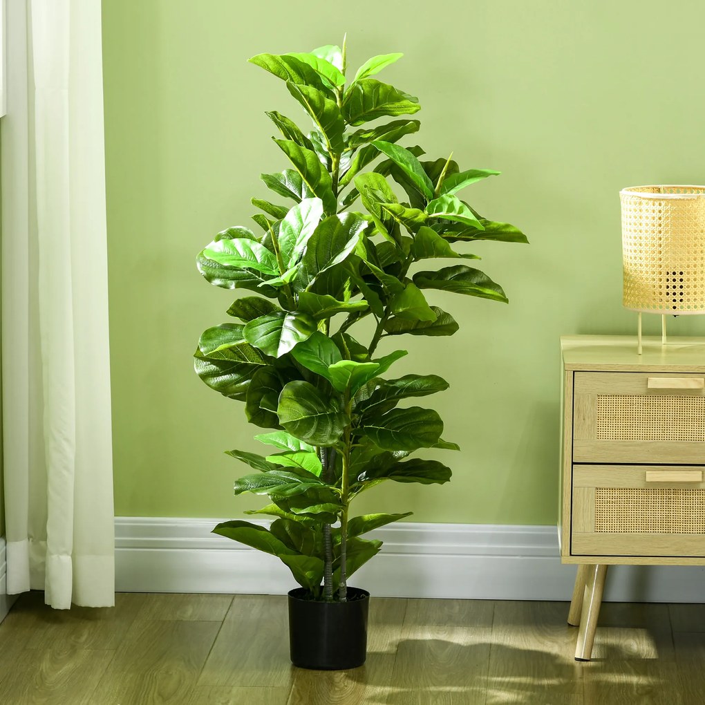 HOMCOM Sztuczna roślina Ficus, 110 cm wysokości z 90 liśćmi &amp; donicą do salonu | Aosom PL