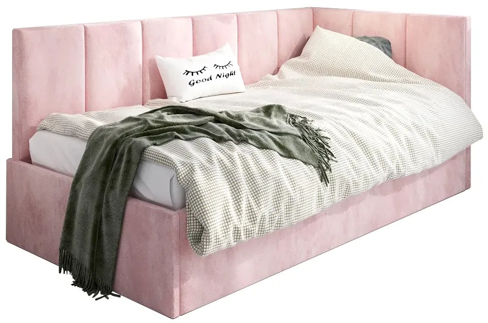 Różowa młodzieżowa sofa welurowa z pojemnikiem 120x200 - Golones 5X