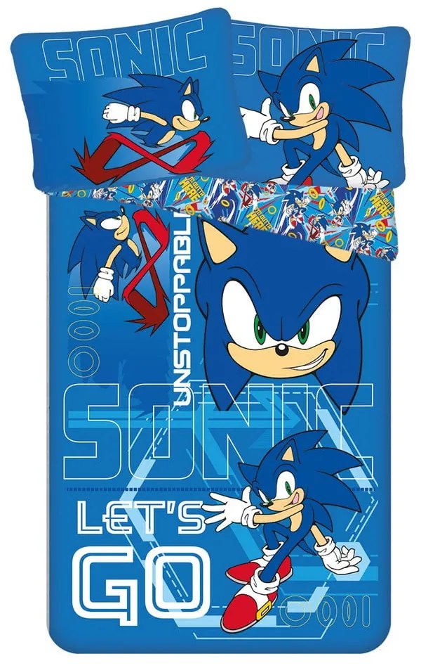 Niebieska bawełniana pościel dziecięca jednoosobowa 140x200 cm Sonic "Let´s go" – Jerry Fabrics