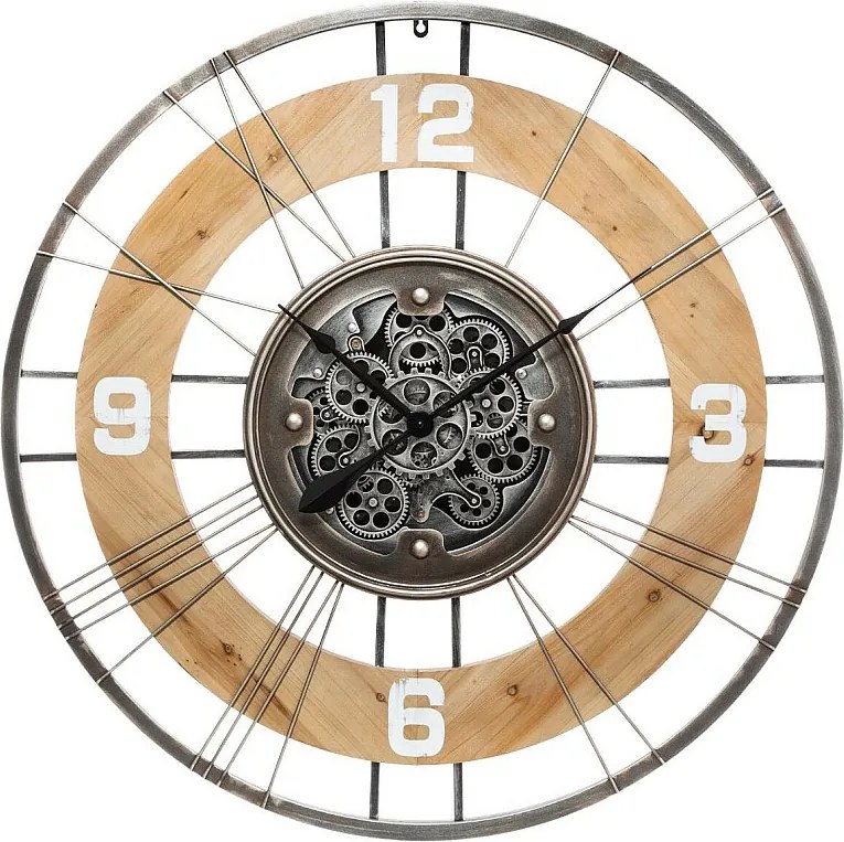 Duży Cichy Zegar Ścienny Metalowo-Drewniany D 90 cm Wielokolorowy