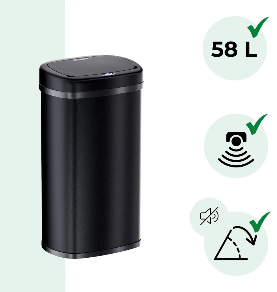 Sensorowy kosz na śmieci DEUS, 58 litrów, czarny Jurhan