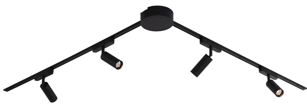 Nowoczesny system oświetlenia szynowego z 4 czarnymi reflektorami jednofazowymi - Magnetic Samson